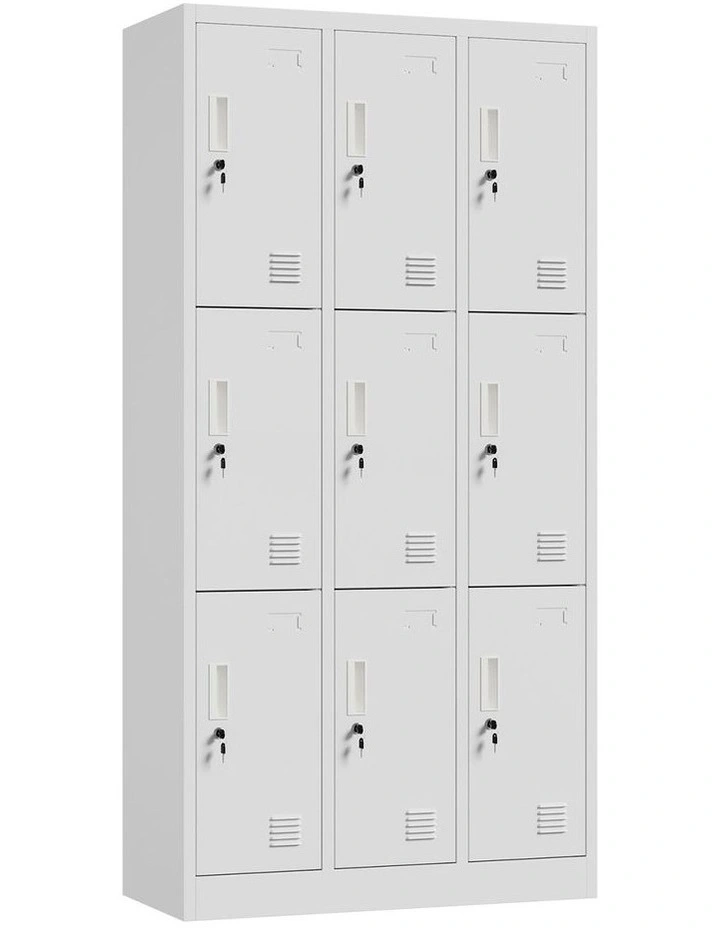 Oikiture 9 Doors Locker Cabinet Steel Storage Cupboard Office School Gym White image 1