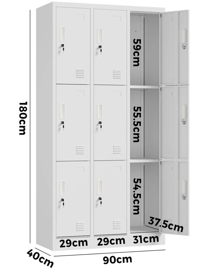 Oikiture 9 Doors Locker Cabinet Steel Storage Cupboard Office School Gym White image 3