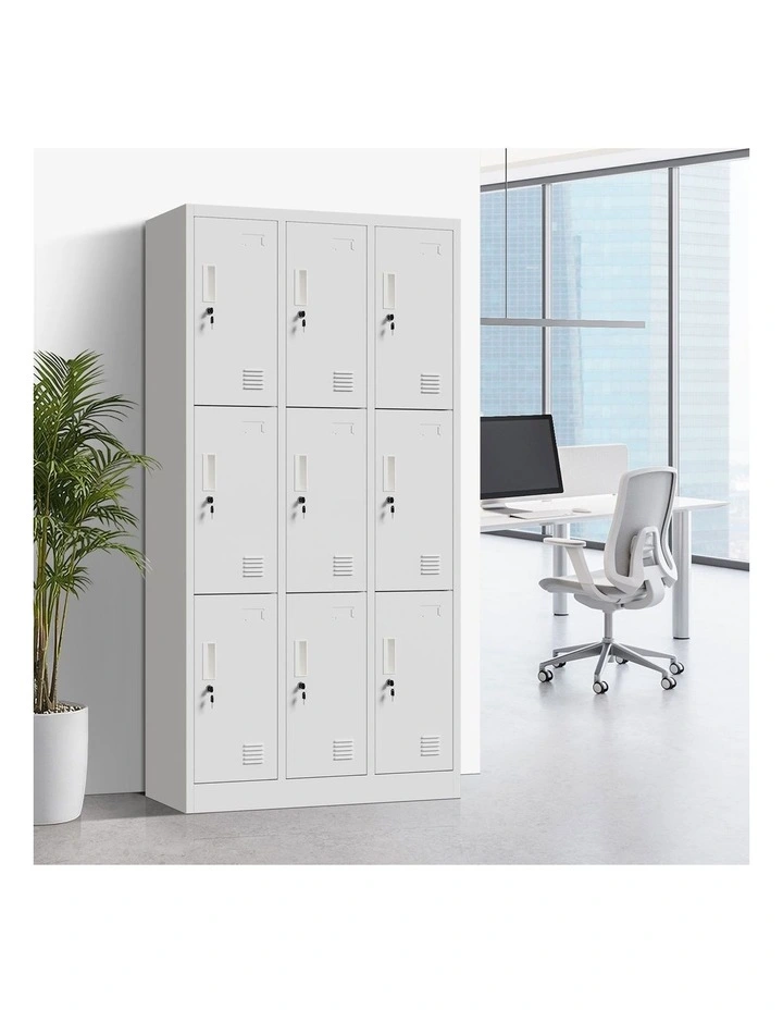 Oikiture 9 Doors Locker Cabinet Steel Storage Cupboard Office School Gym White image 4