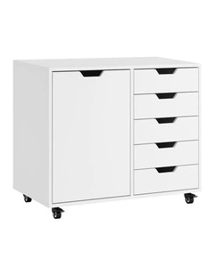 Oikiture Filing Cabinet 1 Door 5 Drawer Mobile Office Storage Cabinet White