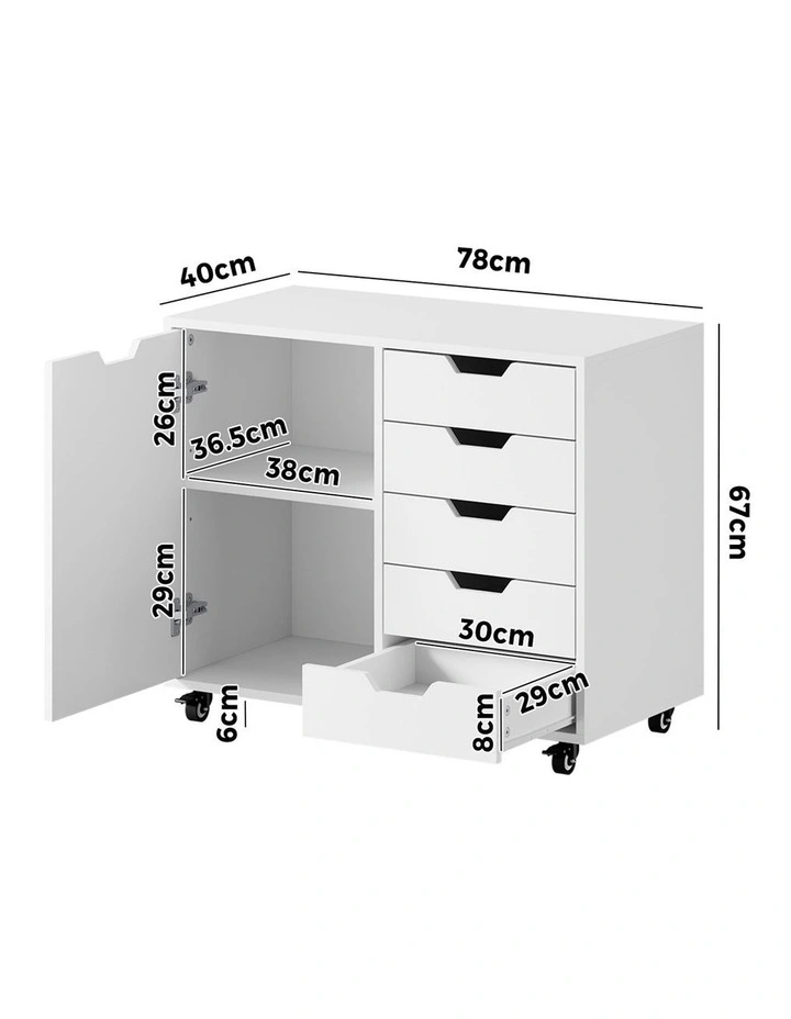 Oikiture Filing Cabinet 1 Door 5 Drawer Mobile Office Storage Cabinet White image 3