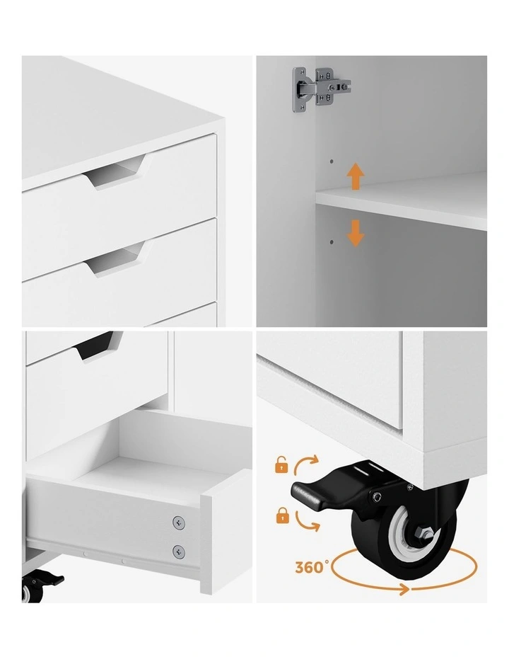 Oikiture Filing Cabinet 1 Door 5 Drawer Mobile Office Storage Cabinet White image 6