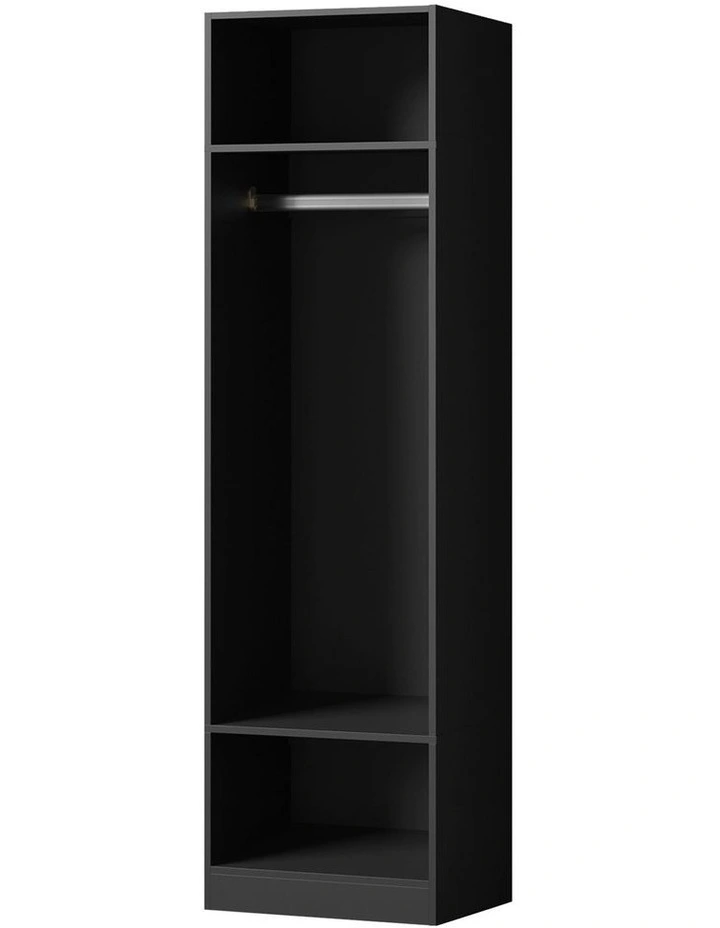 Oikiture Open Wardrobe Shelf Unit Clothes Storage 3 Shelves Hanging Rail Black image 1