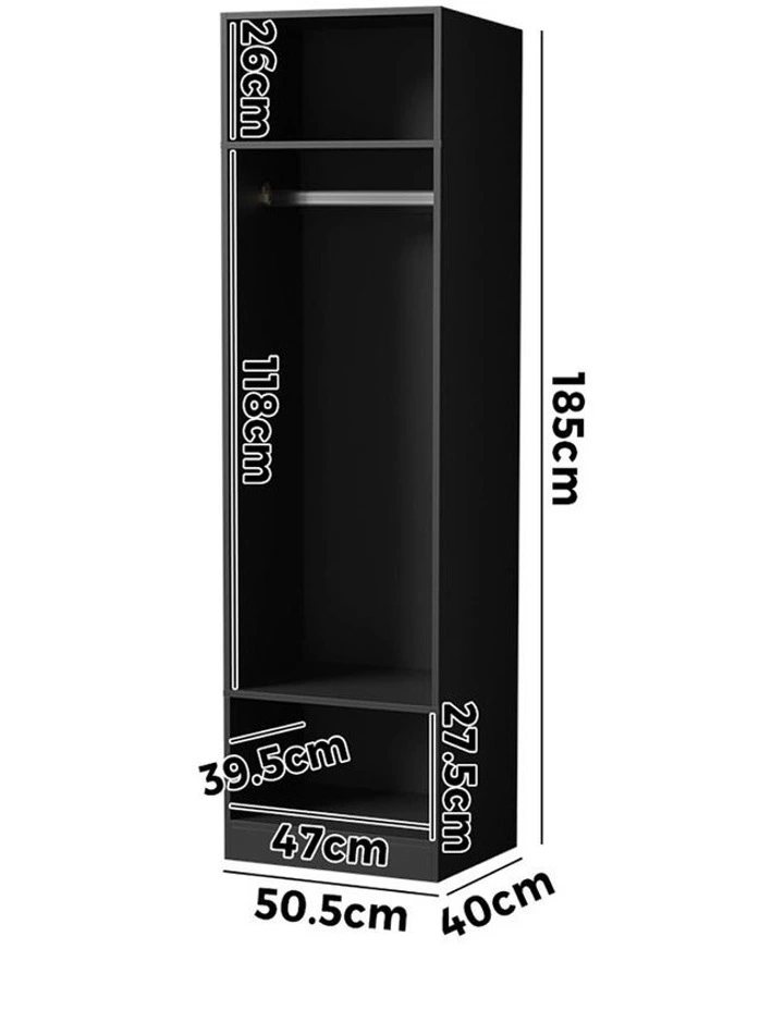 Oikiture Open Wardrobe Shelf Unit Clothes Storage 3 Shelves Hanging Rail Black image 3