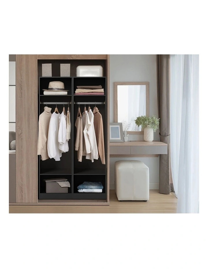 Oikiture Open Wardrobe Shelf Unit Clothes Storage 3 Shelves Hanging Rail Black image 5