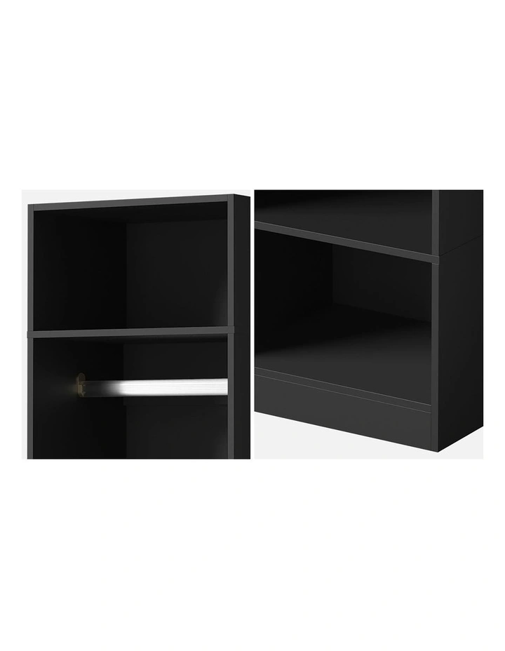 Oikiture Open Wardrobe Shelf Unit Clothes Storage 3 Shelves Hanging Rail Black image 6