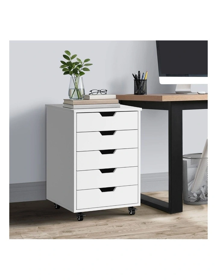 Oikiture 5 Drawer Mobile Filing Cabinet Storage Cabinet Home Office White image 4