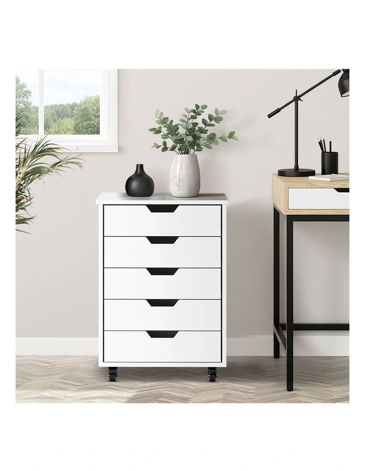 Oikiture 5 Drawer Mobile Filing Cabinet Storage Cabinet Home Office White image 7