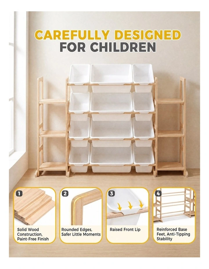 PlayPals Kid Storage Box Toys Organizer 6 Shelves and 12 Bins Display Rack White image 5