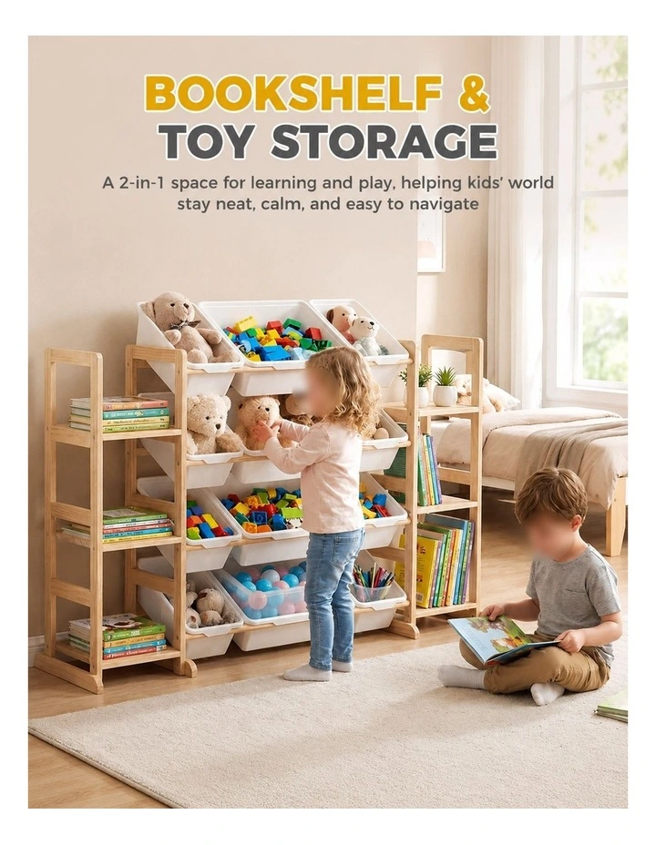 PlayPals Kid Storage Box Toys Organizer 6 Shelves and 12 Bins Display Rack White image 6