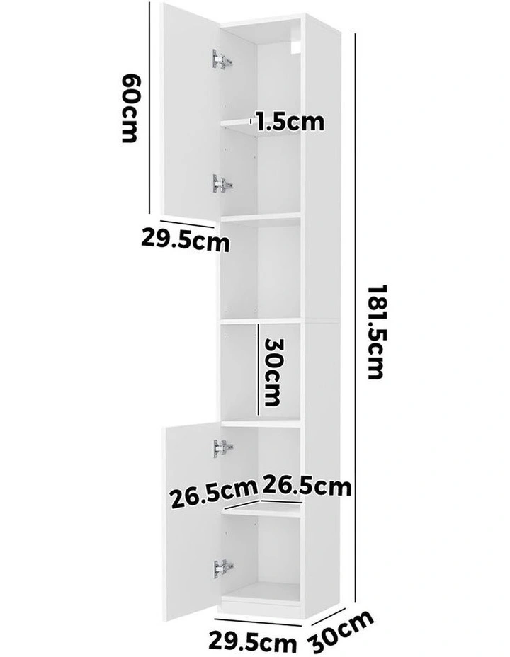 Oikiture Bathroom Cabinet Storage High Gloss Tall Cupboard Toilet Shelf White image 3