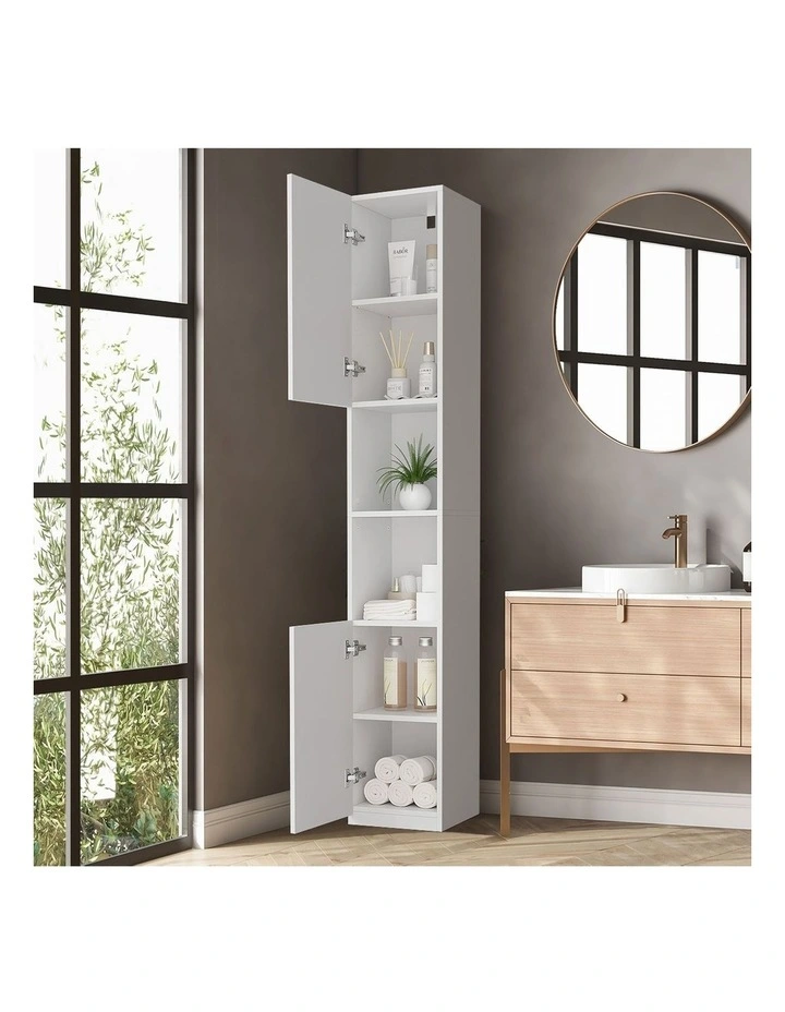 Oikiture Bathroom Cabinet Storage High Gloss Tall Cupboard Toilet Shelf White image 5