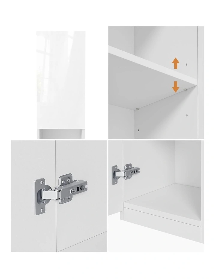 Oikiture Bathroom Cabinet Storage High Gloss Tall Cupboard Toilet Shelf White image 6