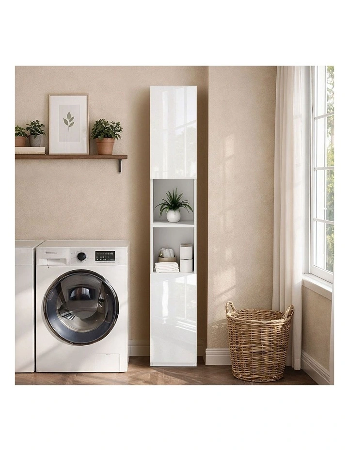 Oikiture Bathroom Cabinet Storage High Gloss Tall Cupboard Toilet Shelf White image 7