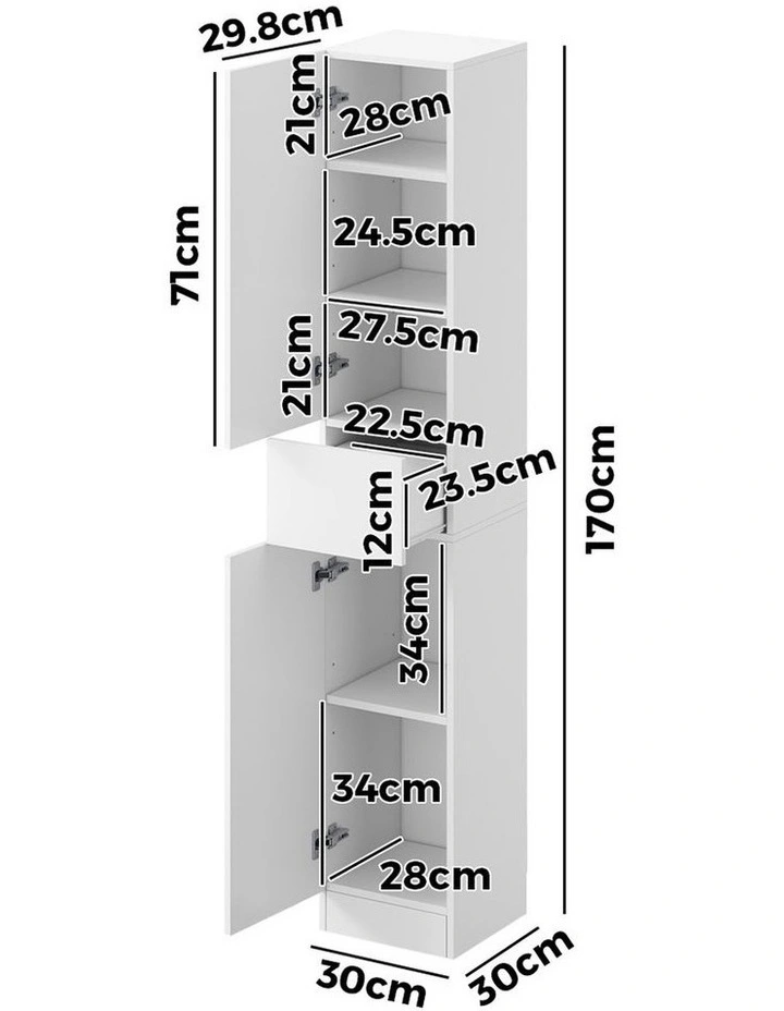 Oikiture Tall Bathroom Cabinet Storage Laundry Slim Toilet Floor Cupboard White image 3