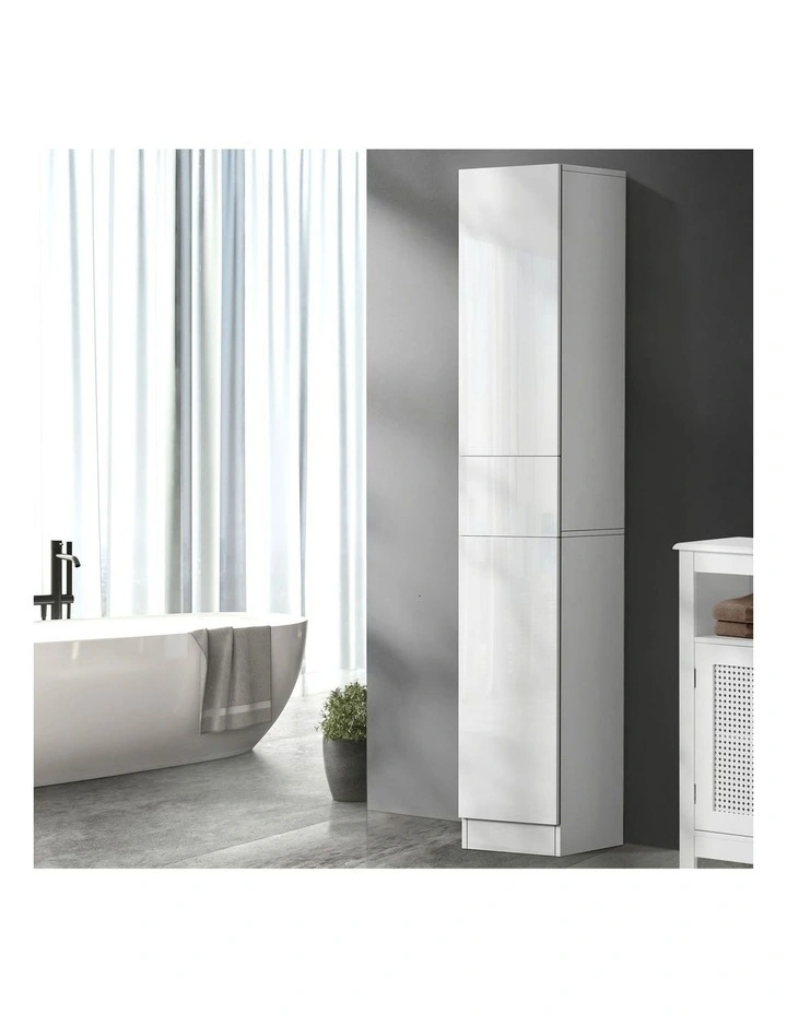 Oikiture Tall Bathroom Cabinet Storage Laundry Slim Toilet Floor Cupboard White image 4
