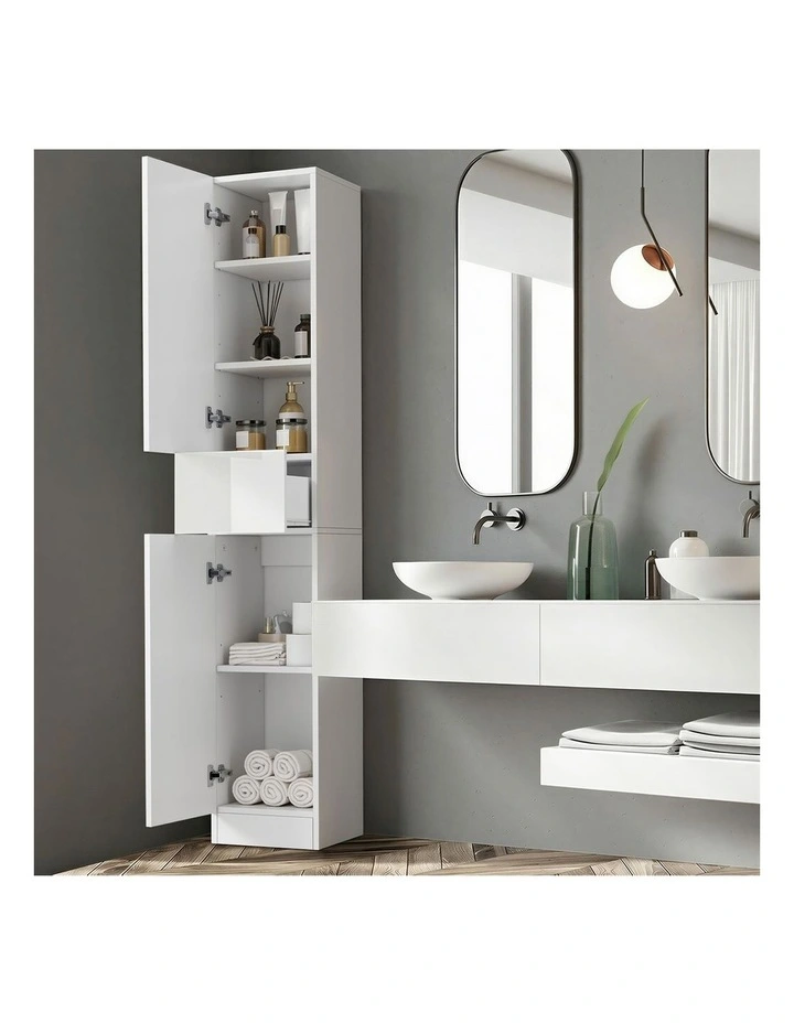 Oikiture Tall Bathroom Cabinet Storage Laundry Slim Toilet Floor Cupboard White image 5