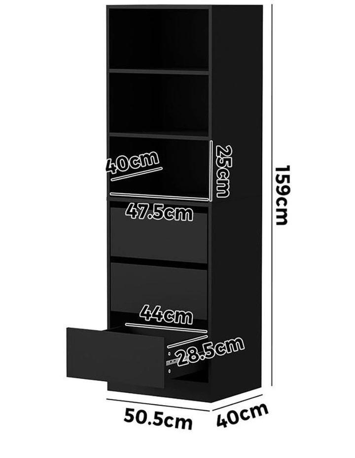 Oikiture Wardrobe Shelf Unit Clothes Storage Cabinet 3 Drawers Organizer Black image 3