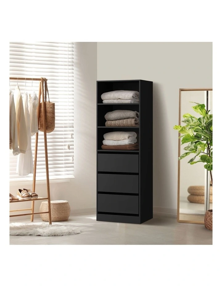 Oikiture Wardrobe Shelf Unit Clothes Storage Cabinet 3 Drawers Organizer Black image 4