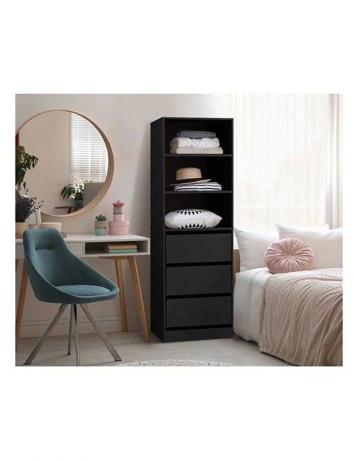 Oikiture Wardrobe Shelf Unit Clothes Storage Cabinet 3 Drawers Organizer Black image 7