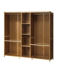 Oikiture Open Wardrobe Clothes Storage Stand Hanging Rail Bamboo Cupboard