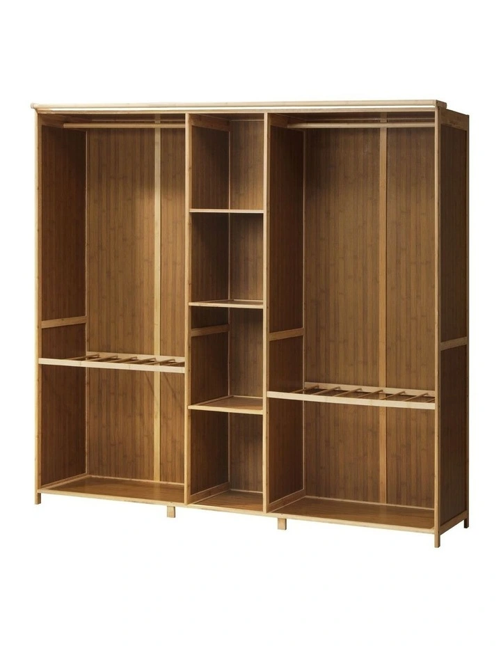 Oikiture Open Wardrobe Clothes Storage Stand Hanging Rail Bamboo Cupboard image 1