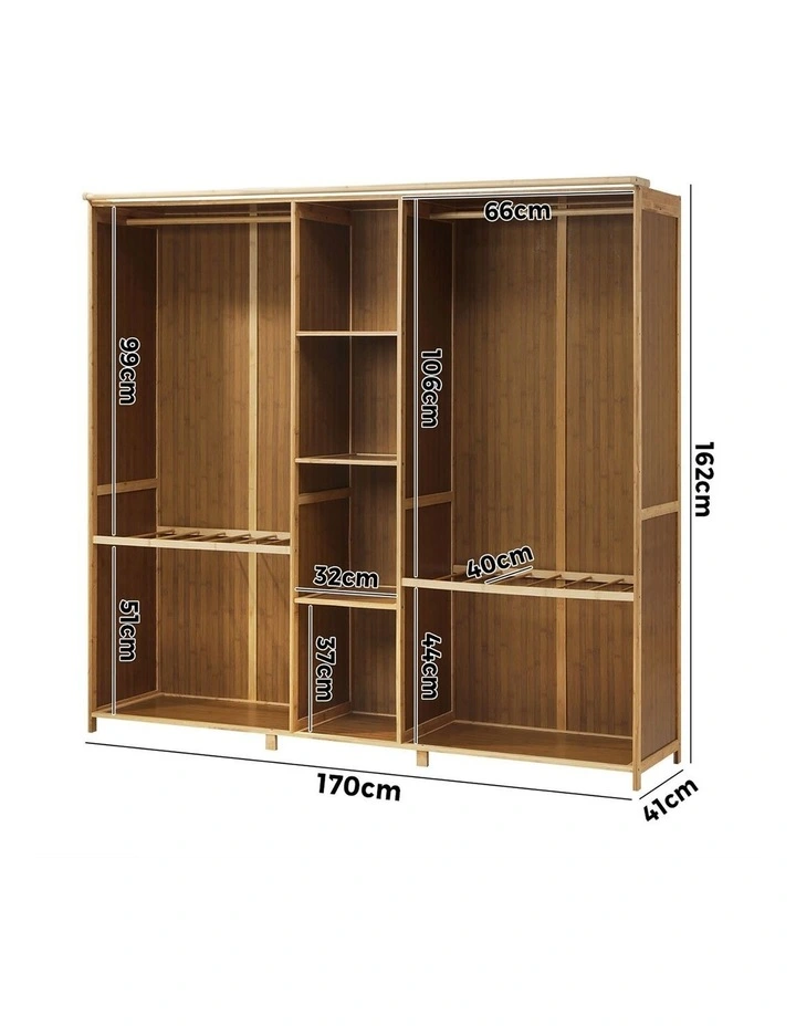 Oikiture Open Wardrobe Clothes Storage Stand Hanging Rail Bamboo Cupboard image 3