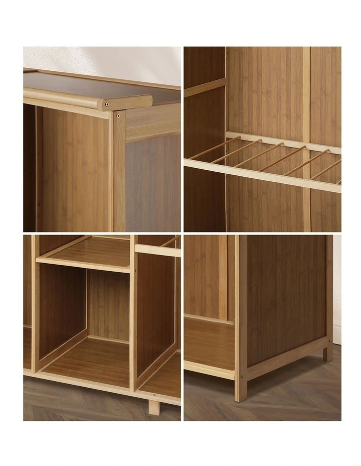 Oikiture Open Wardrobe Clothes Storage Stand Hanging Rail Bamboo Cupboard image 6