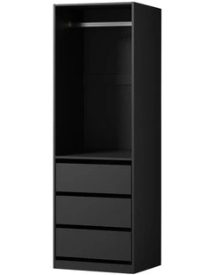 Oikiture Open Wardrobe Shelf Unit Clothes Storage 3 Drawers Hanging Rail Black