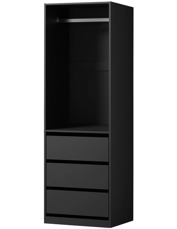 Oikiture Open Wardrobe Shelf Unit Clothes Storage 3 Drawers Hanging Rail Black image 1
