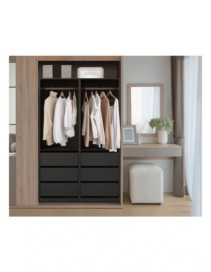 Oikiture Open Wardrobe Shelf Unit Clothes Storage 3 Drawers Hanging Rail Black image 5