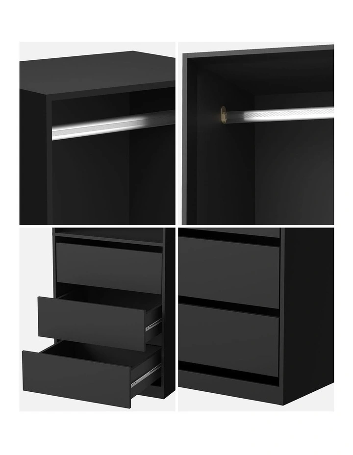 Oikiture Open Wardrobe Shelf Unit Clothes Storage 3 Drawers Hanging Rail Black image 6