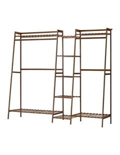 Oikiture Clothes Rack Open Wardrobe Garment Coat Hanging Rail Bamboo 9 Shelves