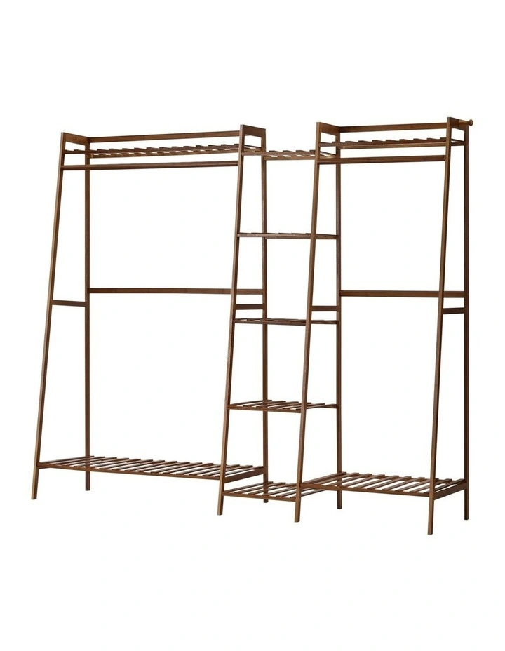 Oikiture Clothes Rack Open Wardrobe Garment Coat Hanging Rail Bamboo 9 Shelves image 1