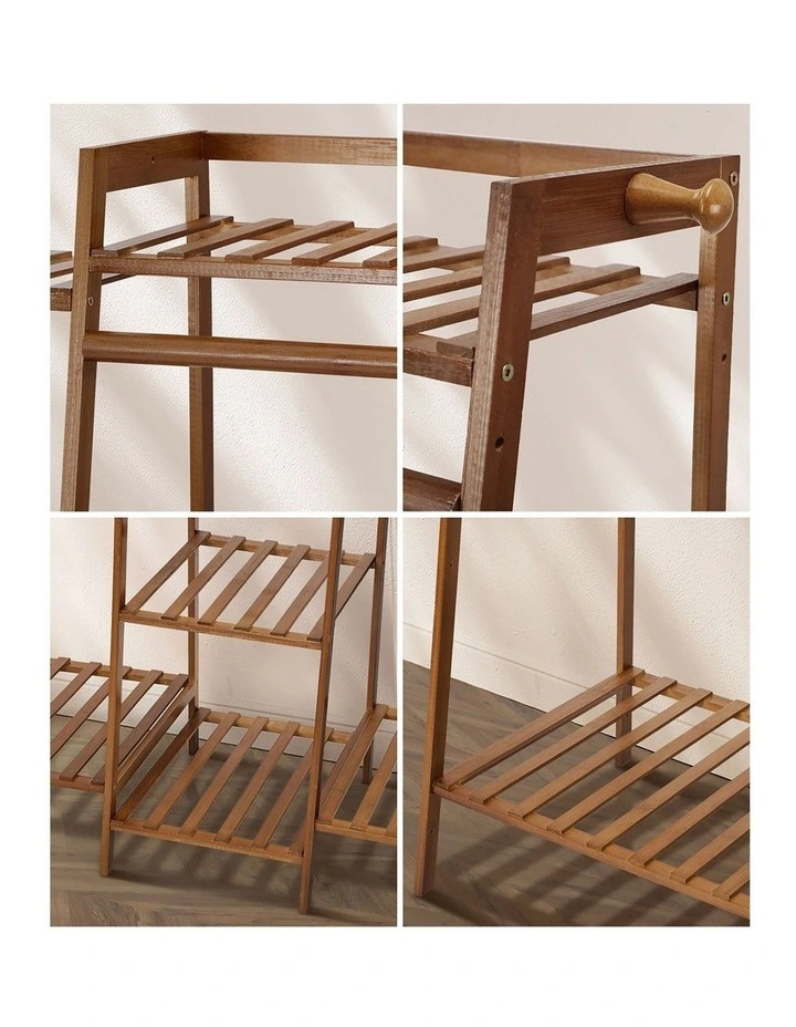 Oikiture Clothes Rack Open Wardrobe Garment Coat Hanging Rail Bamboo 9 Shelves image 6