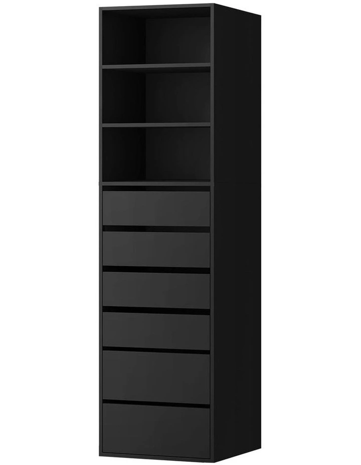 Oikiture Wardrobe Storage Cabinet Shelf Unit Clothes 3 Shelves 6 Drawers Black image 1