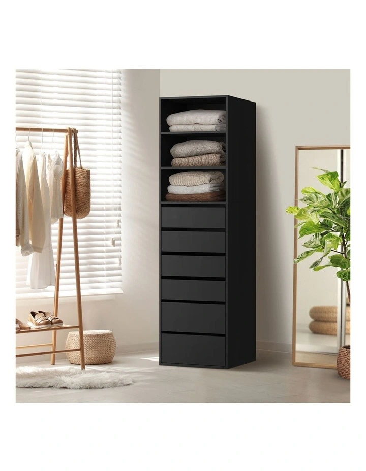 Oikiture Wardrobe Storage Cabinet Shelf Unit Clothes 3 Shelves 6 Drawers Black image 4