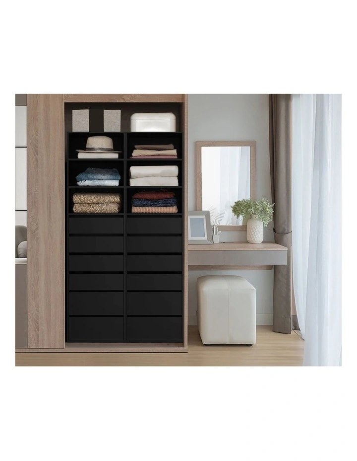 Oikiture Wardrobe Storage Cabinet Shelf Unit Clothes 3 Shelves 6 Drawers Black image 5