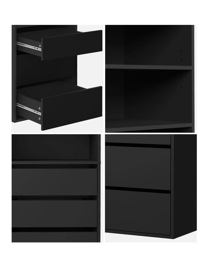 Oikiture Wardrobe Storage Cabinet Shelf Unit Clothes 3 Shelves 6 Drawers Black image 6