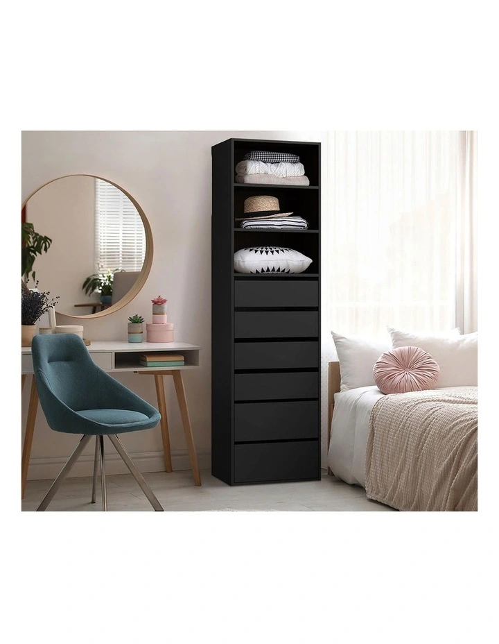Oikiture Wardrobe Storage Cabinet Shelf Unit Clothes 3 Shelves 6 Drawers Black image 7