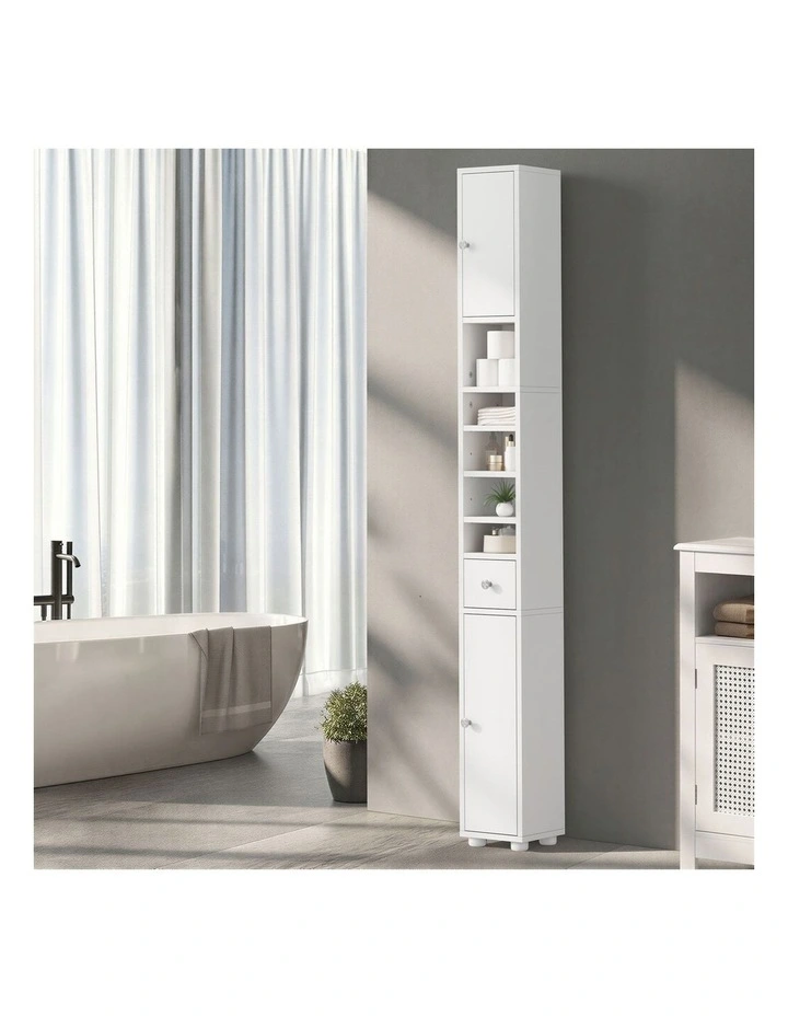 Oikiture Tall Bathroom Storage Cabinet Shelf Drawer Tallboy Cupboard White image 4
