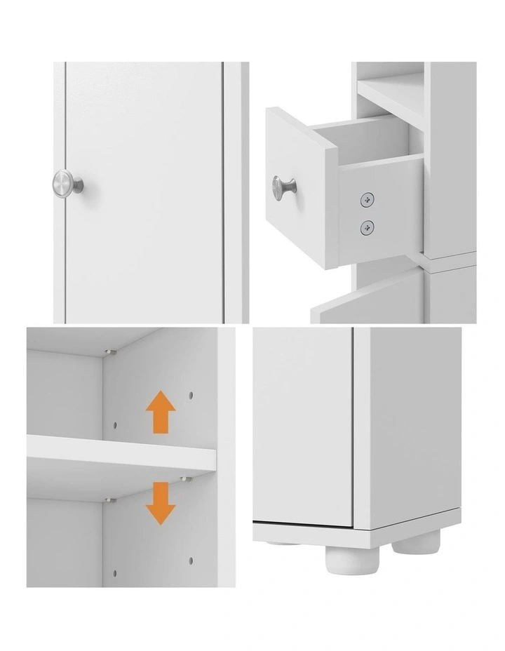 Oikiture Tall Bathroom Storage Cabinet Shelf Drawer Tallboy Cupboard White image 6