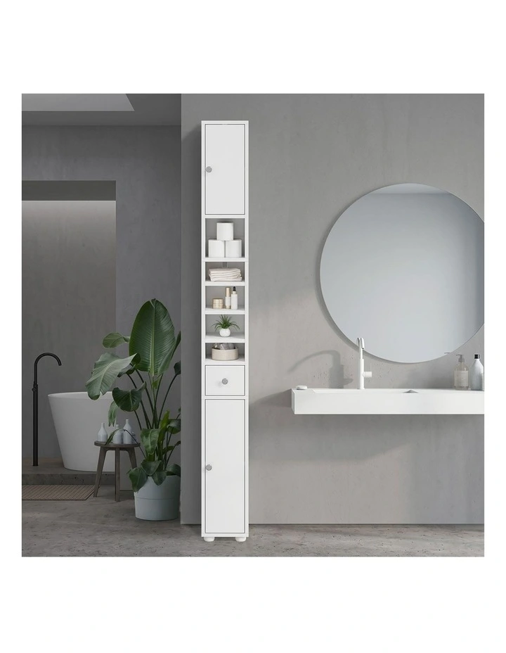 Oikiture Tall Bathroom Storage Cabinet Shelf Drawer Tallboy Cupboard White image 7