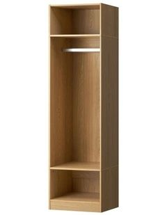 Oikiture Open Wardrobe Shelf Unit Clothes Storage 3 Shelves Hanging Rail Natural