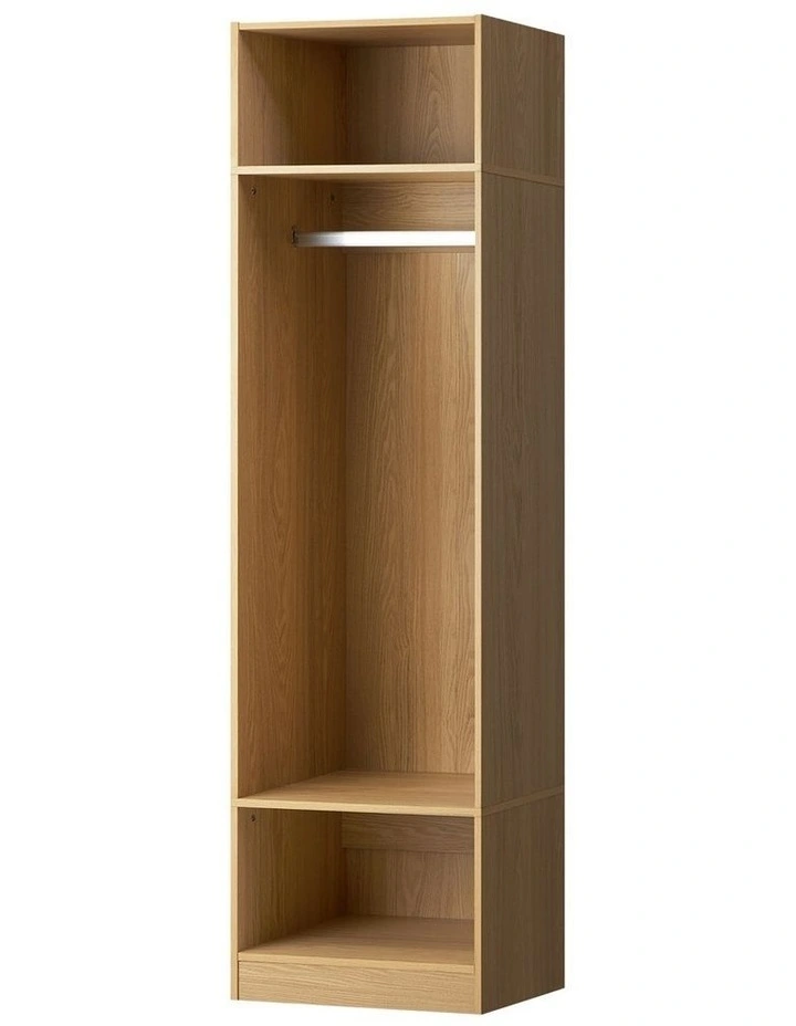 Oikiture Open Wardrobe Shelf Unit Clothes Storage 3 Shelves Hanging Rail Natural image 1