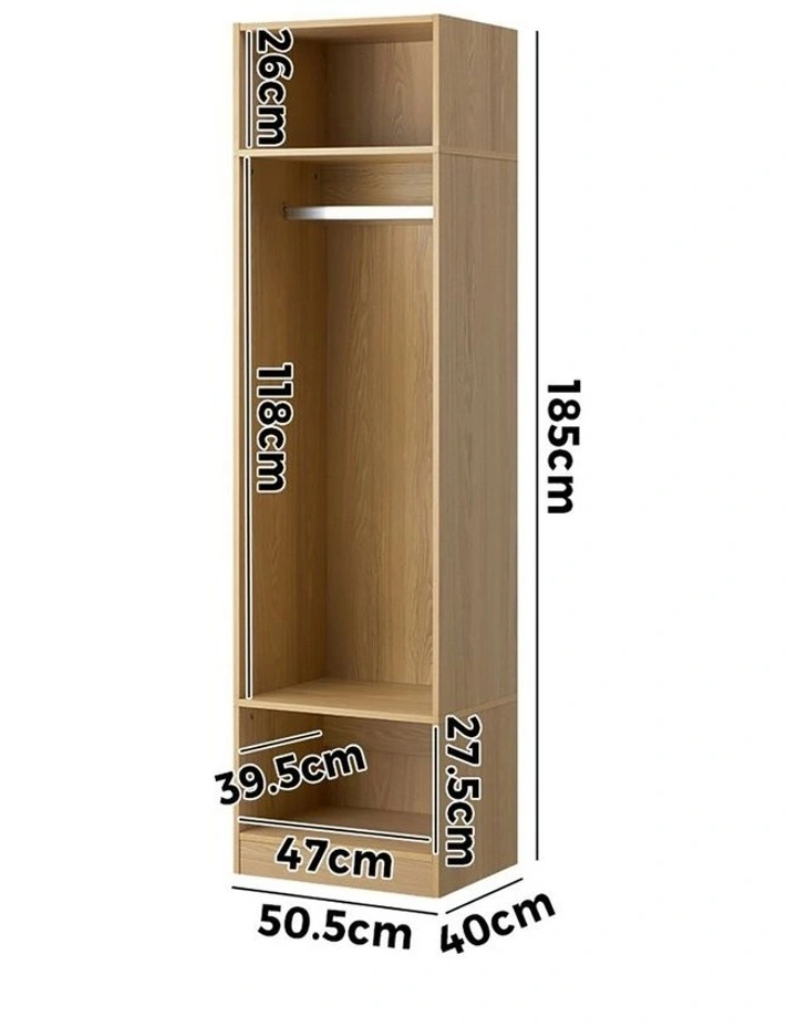 Oikiture Open Wardrobe Shelf Unit Clothes Storage 3 Shelves Hanging Rail Natural image 3