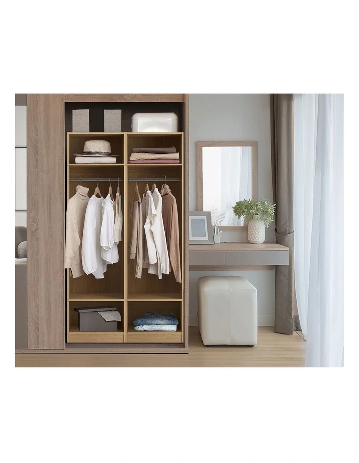 Oikiture Open Wardrobe Shelf Unit Clothes Storage 3 Shelves Hanging Rail Natural image 5