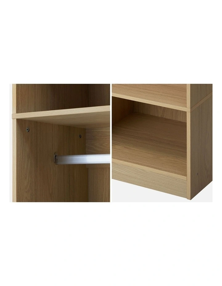 Oikiture Open Wardrobe Shelf Unit Clothes Storage 3 Shelves Hanging Rail Natural image 6