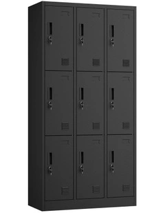 Oikiture 9 Doors Locker Cabinet Steel Storage Cupboard Office School Gym Black