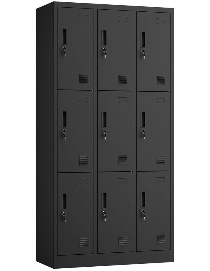 Oikiture 9 Doors Locker Cabinet Steel Storage Cupboard Office School Gym Black image 1